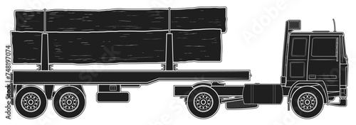 A truck with large trees on a trailer