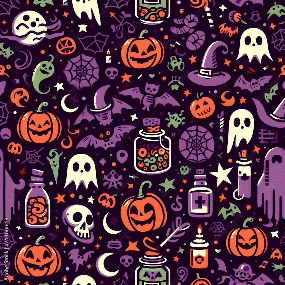 Halloween Pattern with Potions and Ghosts