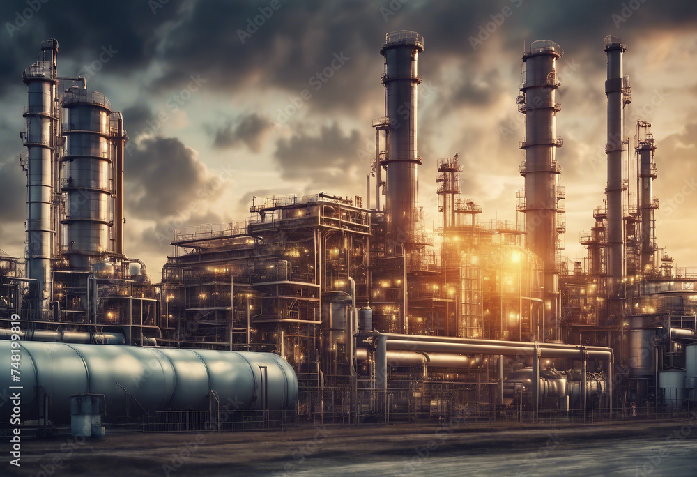 Oil and gas power plant refinery with storage tanks facility for oil production or petrochemical fac Oil and gas power plant refinery with storage tanks facility for oil production or petrochemical fac