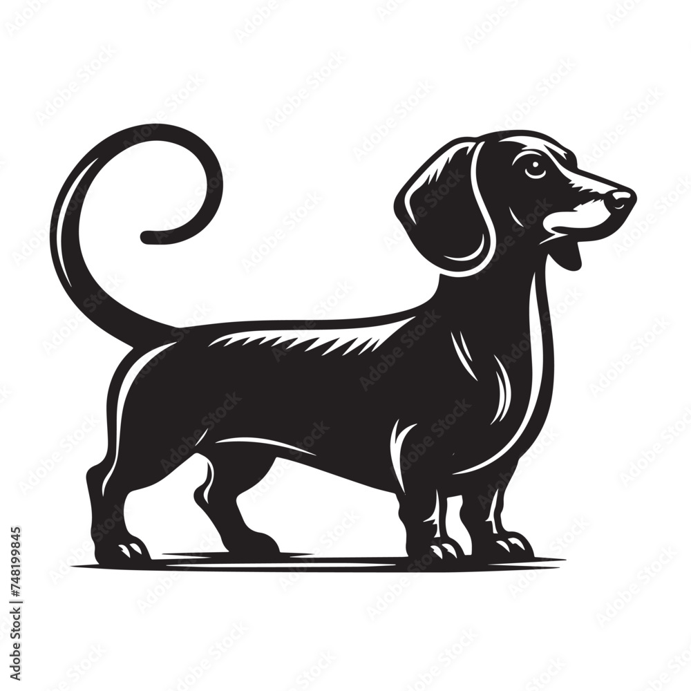 Vintage Retro Styled Vector Dachshund Silhouette Black and White - illustration
