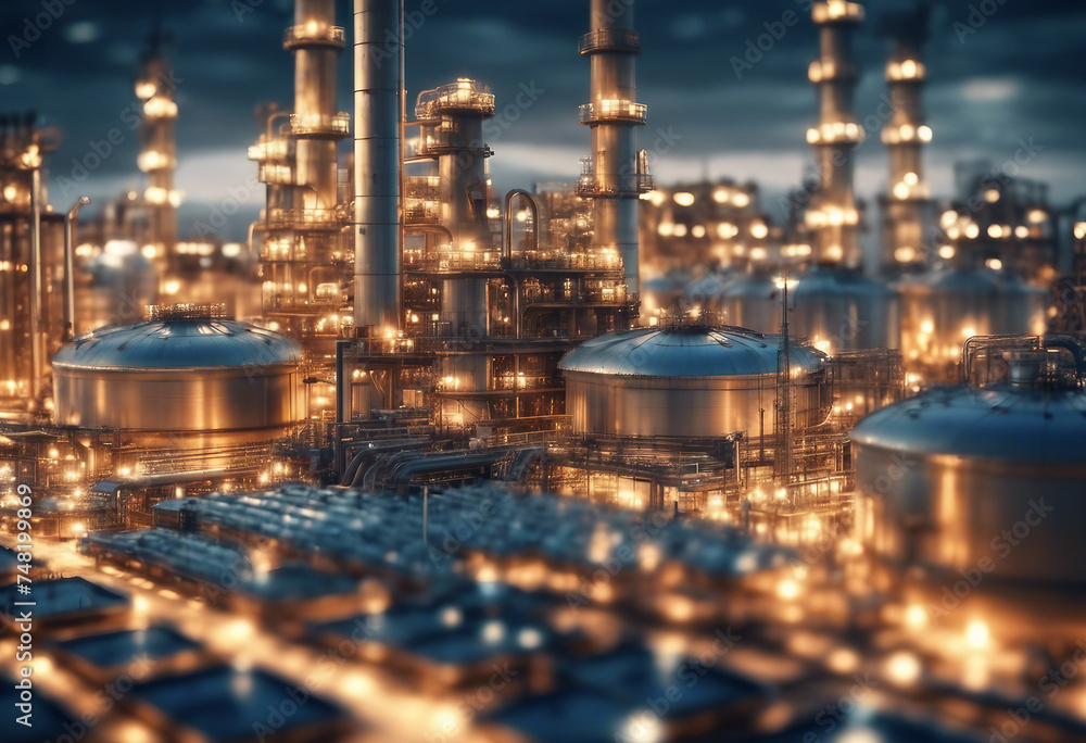 Oil and gas power plant refinery with storage tanks facility for oil production or petrochemical fac Oil and gas power plant refinery with storage tanks facility for oil production or petrochemical fac