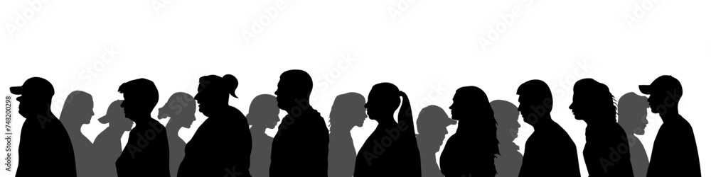 Society, silhouette of  people in profile. Moving crowd. Vector illustration