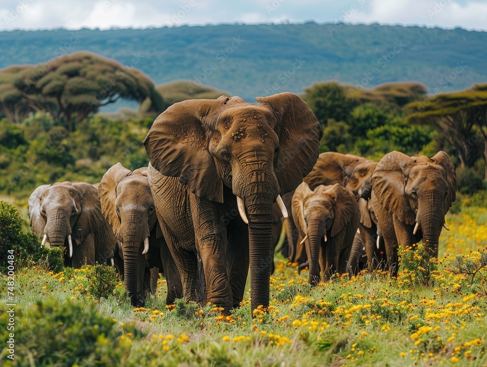 Elephants and other large mammals in a herd, depicting social bonds in the animal kingdom.