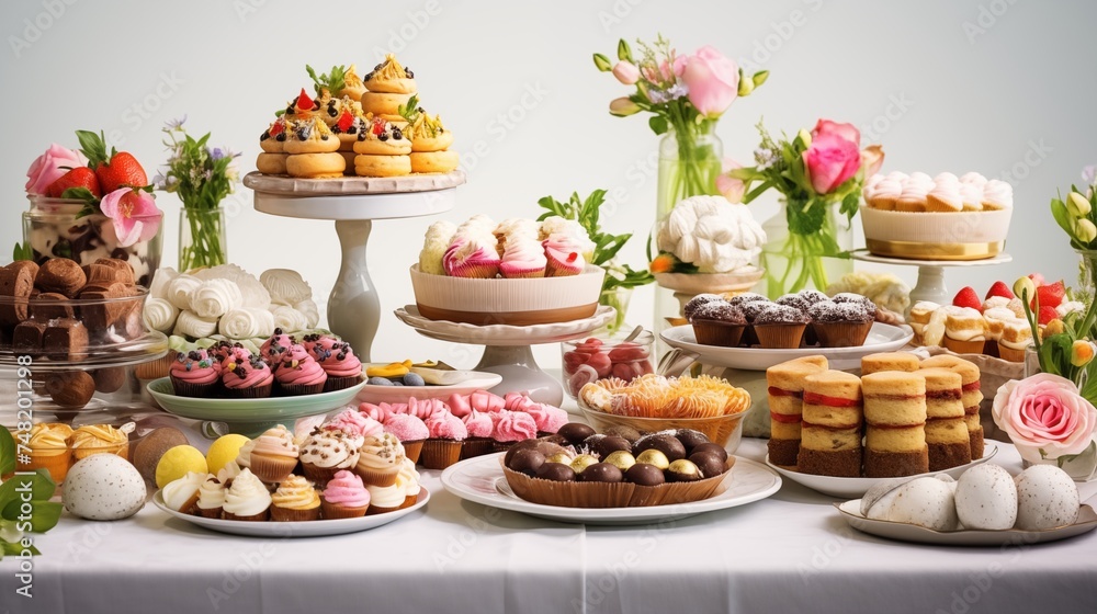 Tables brimming with delectable sweets for festive gatherings, offering a delightful array of treats to celebrate the joyous occasion.
