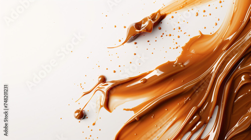 spread of liquid caramel on white background