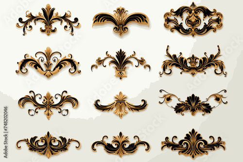 Ornament with gold patina on a black background. Isolated. 3D illustration
