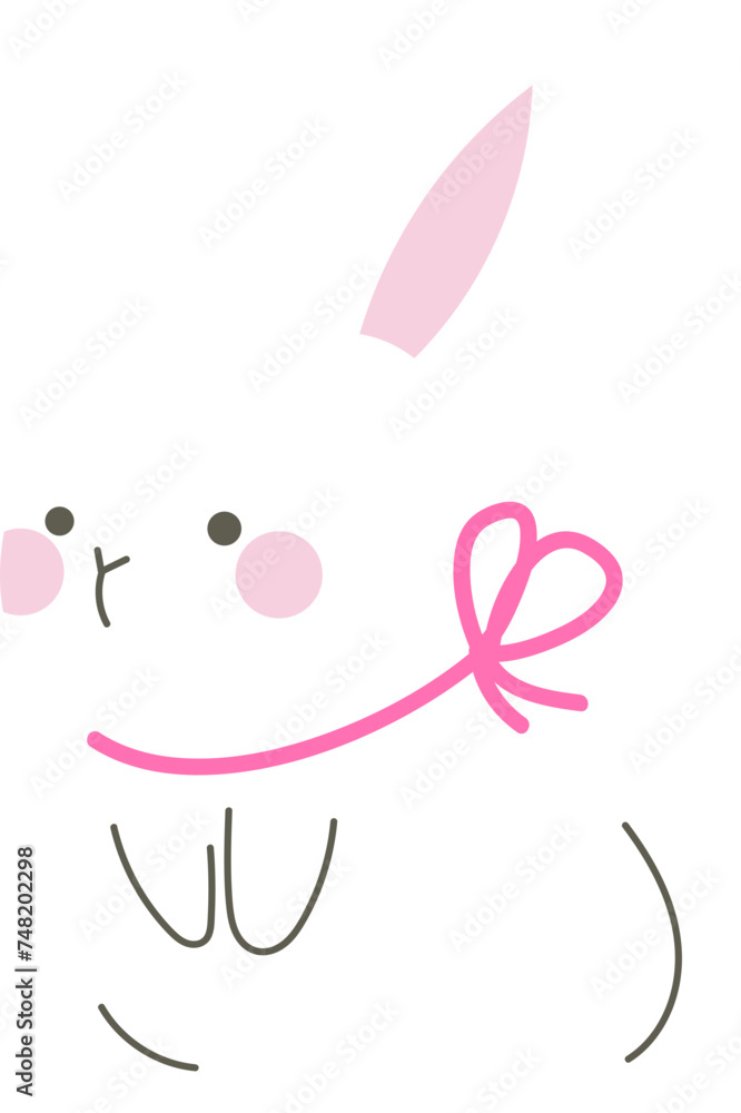 Cute white rabbit with pink ribbon illustration vector.