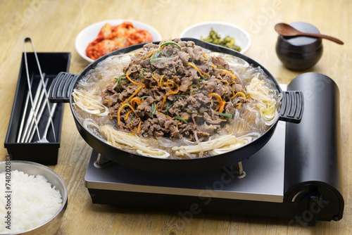 Seoul style beef bulgogi pot, Korean BBQ hotpot dish
