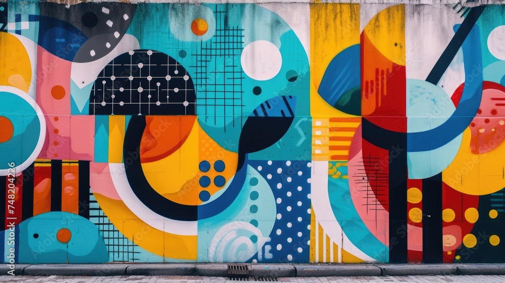 Fototapeta premium Playful street art mural featuring dynamic and expressive shapes, adding vibrancy to urban spaces