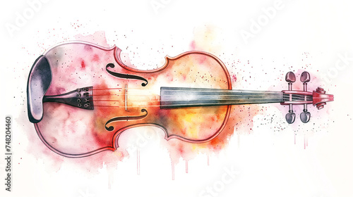 Quadro su tela watercolor violin wet wash isolated on white background