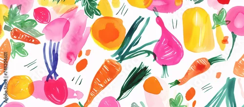 Panel kuchenny z motywem hand drawn abstract watercolor vegetable food illustration