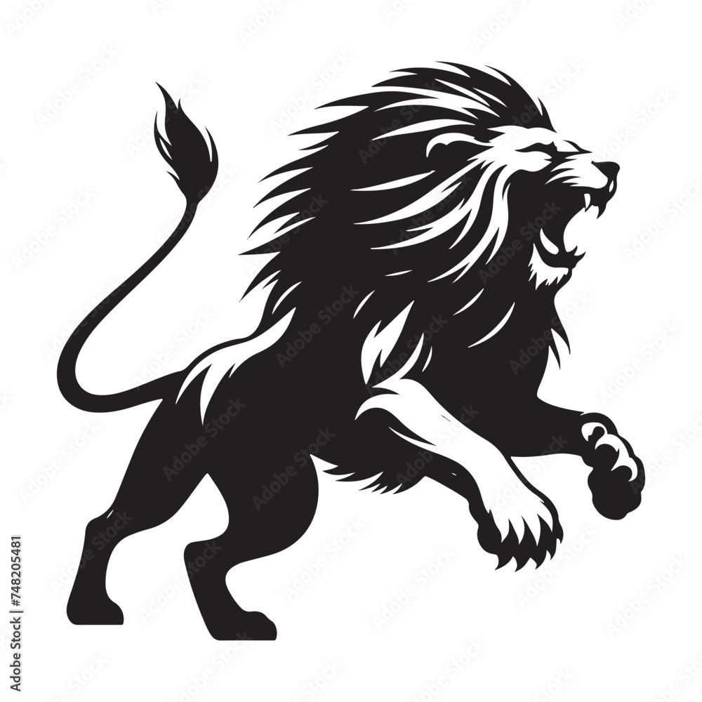 Obraz premium Prowling Danger: Vector Silhouette of Attacking Lion - Capturing the Ferocity and Power of the King of the Jungle. Vector Lion, Lion SIlhouette