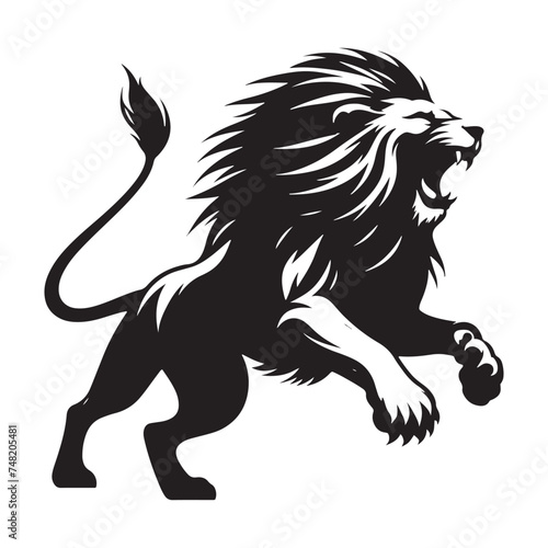 Prowling Danger: Vector Silhouette of Attacking Lion - Capturing the Ferocity and Power of the King of the Jungle. Vector Lion, Lion SIlhouette
