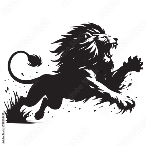 Prowling Danger: Vector Silhouette of Attacking Lion - Capturing the Ferocity and Power of the King of the Jungle. Vector Lion, Lion SIlhouette