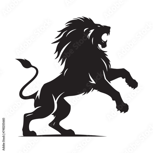Prowling Danger: Vector Silhouette of Attacking Lion - Capturing the Ferocity and Power of the King of the Jungle. Vector Lion, Lion SIlhouette