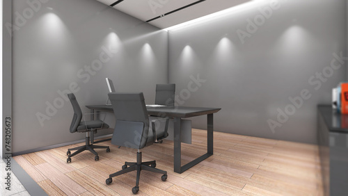 Manager room ,Company executive office Wooden floor, white walls and executive desk.,3d rendering