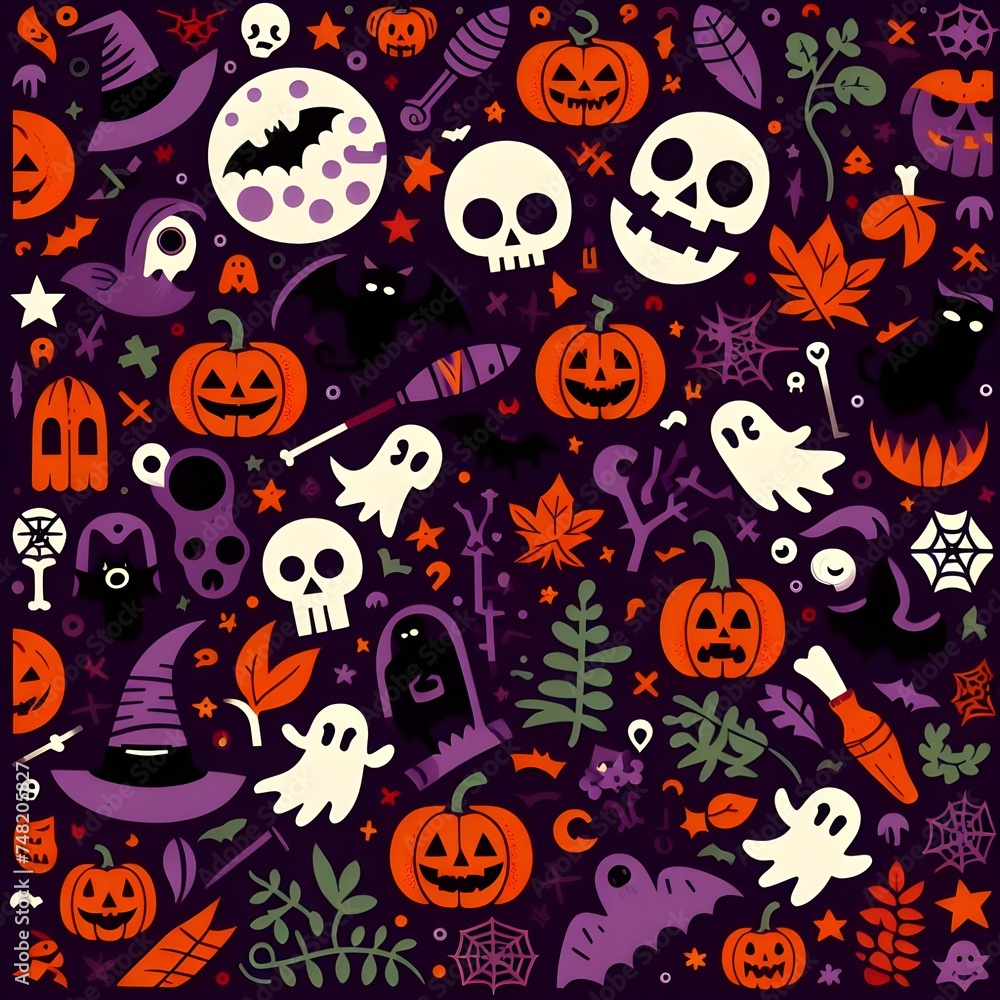 Halloween Seamless Pattern with Dark Elements Halloween Seamless Pattern with Dark Elements