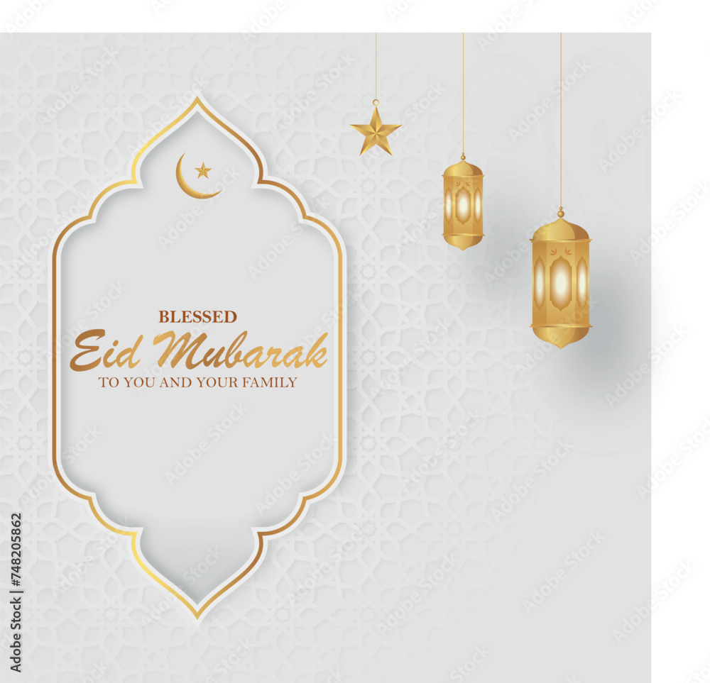 Naklejka premium Realistic islamic greetings Eid Mubarak social media banner template.