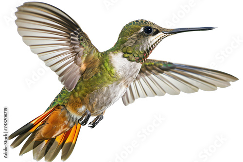 hummingbird in flight isolated on transparent background. Generative ai