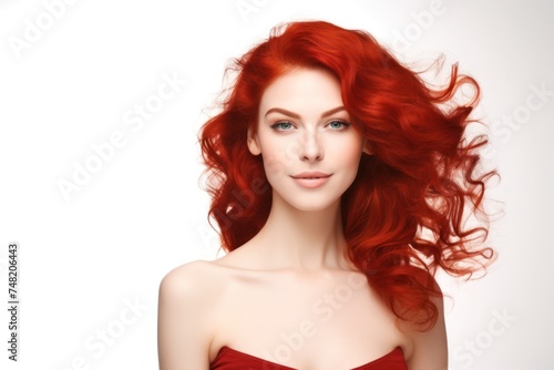 red-haired woman according to the horoscope with symbol of leo and hair in shape of fire, self-confident