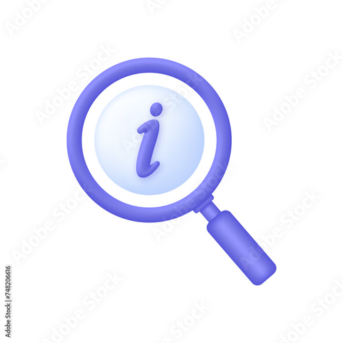 3D Information icon with magnifying glass
