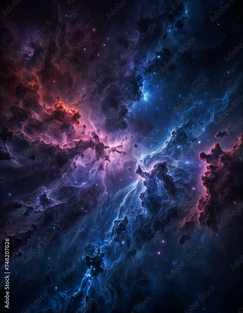 A nebula, a cloud of gas and dust, in space. Space nebula background, wallpaper, backdrop.