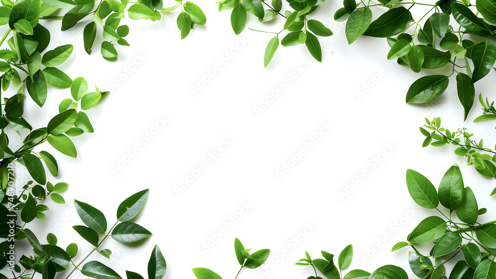 White background with leaf borders.