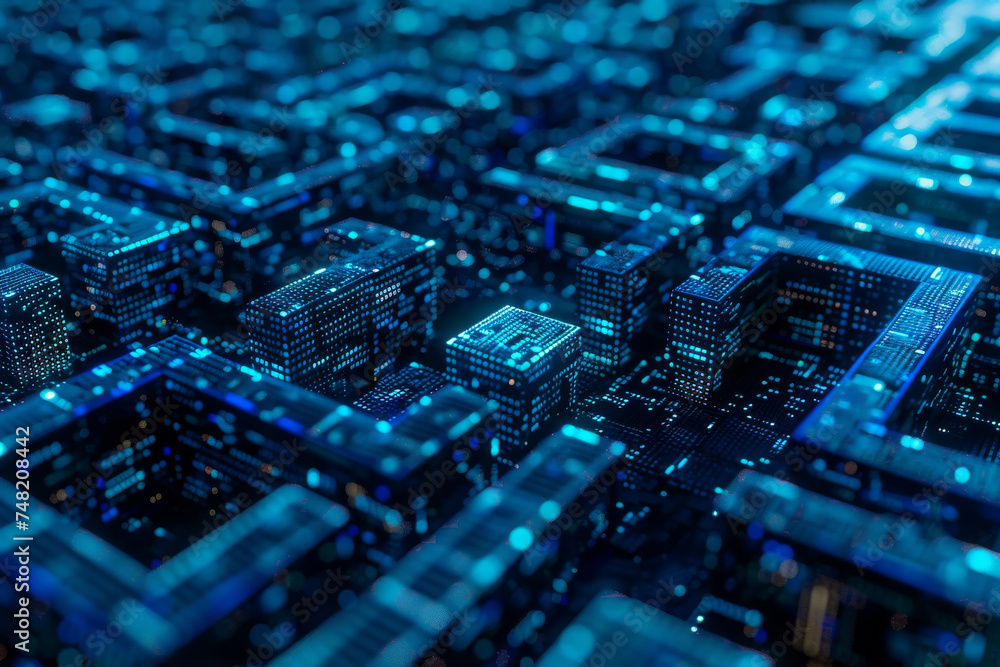 A computer generated image of a city at night A computer generated image of a city at night