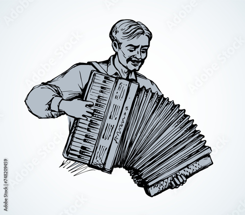 A man plays the accordion. Vector drawing