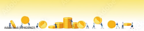  flat design illustration of business team with gold coin