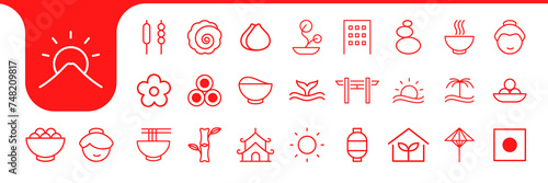 japan minimalist line icon set collection design vector