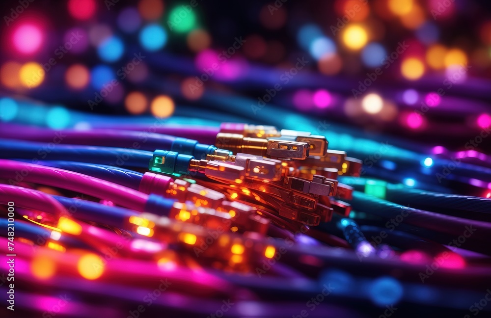 Fototapeta premium Coloured electric cables and led, optical fiber