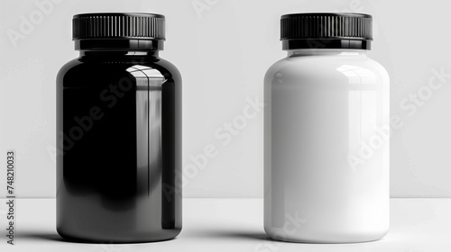  two identicals bottle supplement mockups one black and other white, 