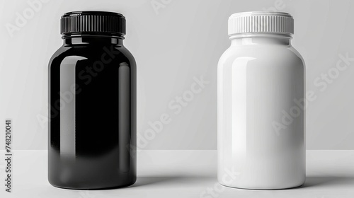  two identicals bottle supplement mockups one black and other white, 