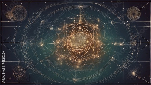  Sacred geometry symbols and elements background. Cosmic universe bing bang alchemy 
