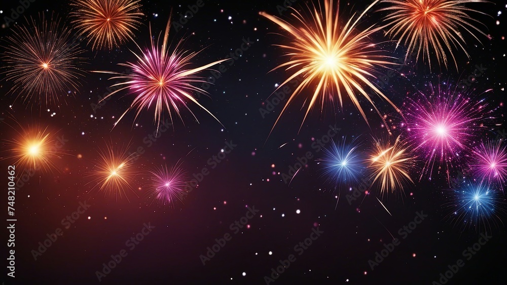 fireworks on the night sky An abstract vector illustration of fireworks on a black background. The fireworks are bright  