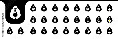 gorilla cute icon set collection design vector