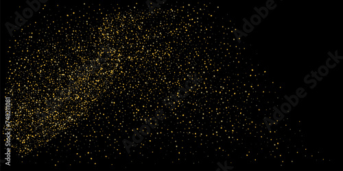 Gold dust. Confetti with gold glitter on a black background. Shiny scattered sand particles. Decorative elements. Luxury background for your design  cards  invitations. Vector