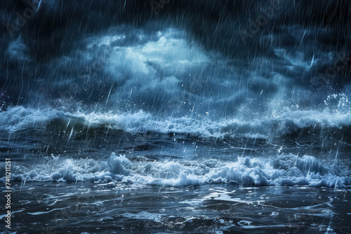 stormy sea waves under rain, landscape for frame decoration © BelhoMed