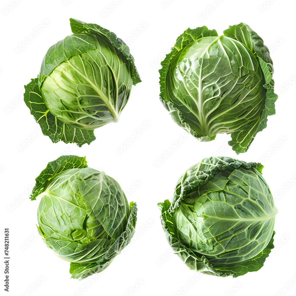 Fototapeta premium Set of Cannonball cabbage set isolated on Transparent Background. Ai generated 