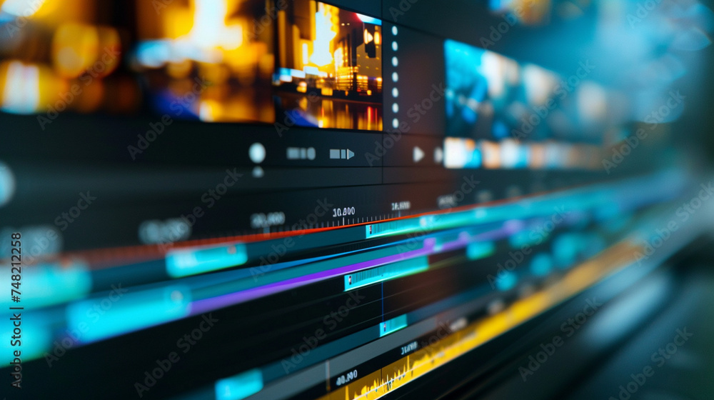 A close-up of a video editing screen, crafting compelling visual content for social media campaigns, highlighting the importance of multimedia, businesses leveraging social media,