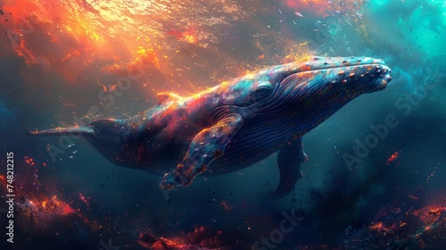 A huge whale underwater in a surreal style. Fantasy or a magical world. Daydream © CaptainMCity