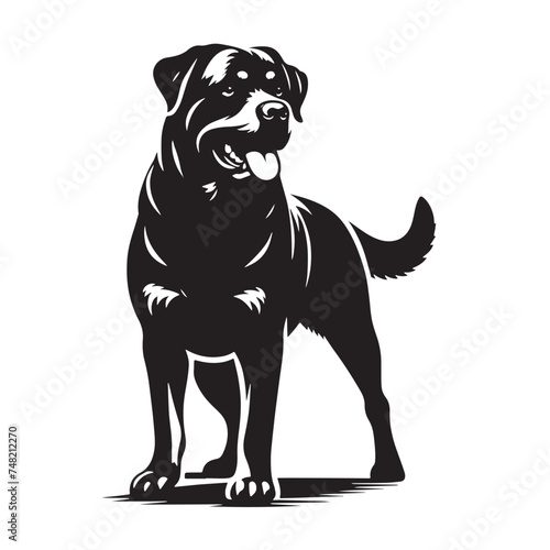 Fototapeta Naklejka Na Ścianę i Meble -  Vintage Retro Styled Vector German Rottweiler Silhouette Black and White - illustration