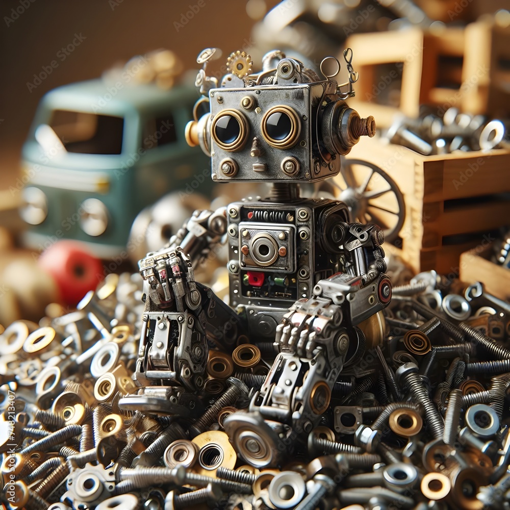 Fototapeta premium Steampunk Robot in a Workshop