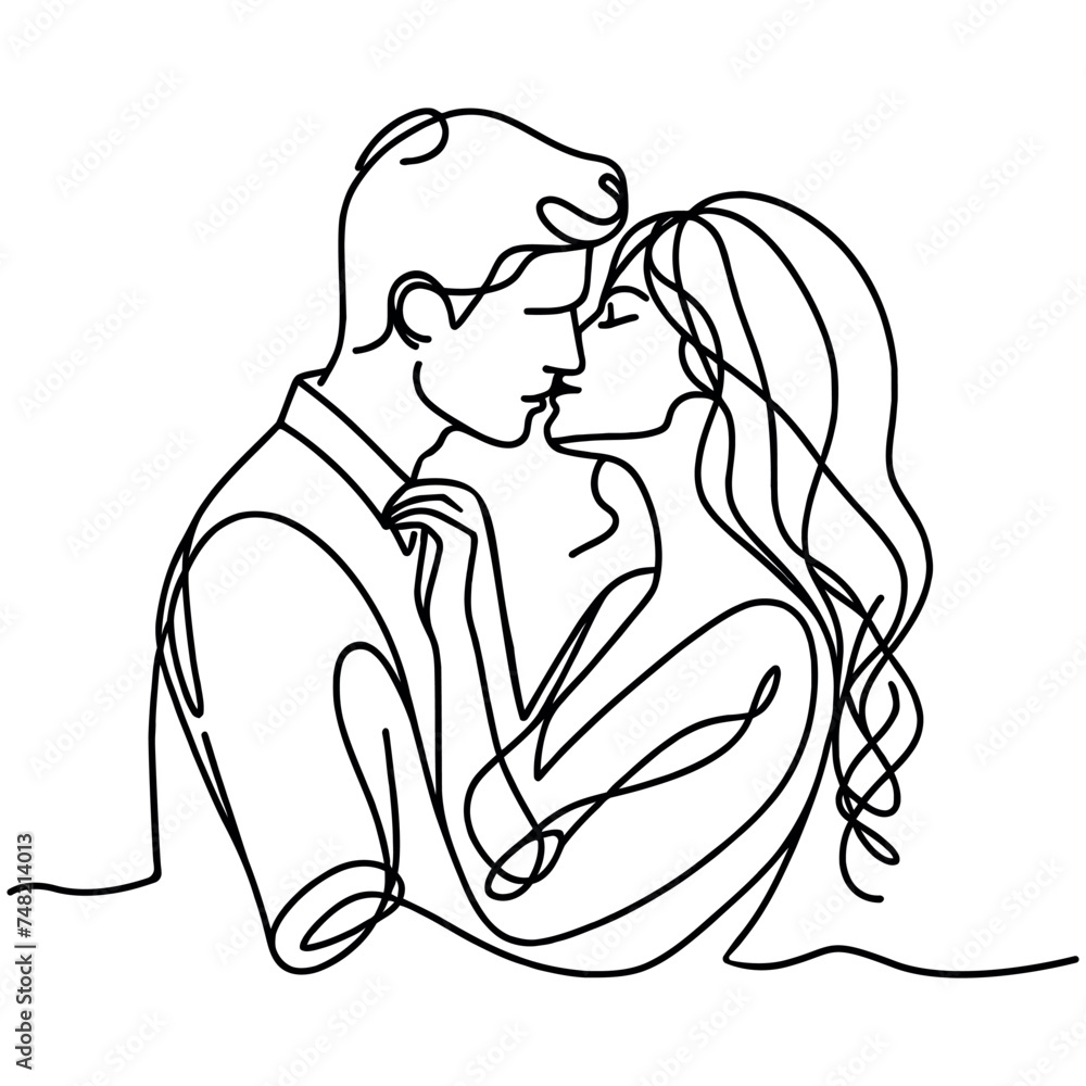 Fototapeta premium Continuous one line drawing of loving couple, vector