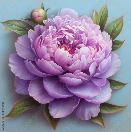 Peony flower on a blue background
