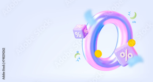 0 zero with percentages. Special offer banner template. With an empty space for the text.