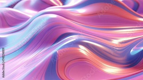 3D rendering. Pink purple blue wavy silk or satin fabric. Soft folds. Abstract background.