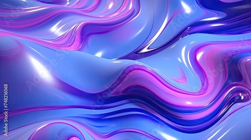 Blue and purple waves of liquid. Abstract background. 3D rendering 