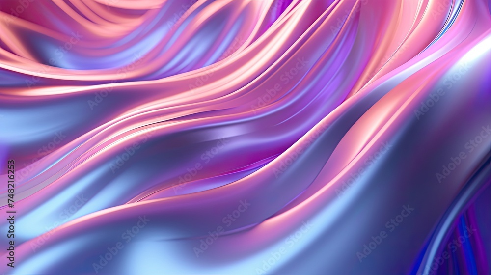 Fototapeta premium 3D rendering of a flowing silk cloth with a gradient of pink, blue, and purple colors.